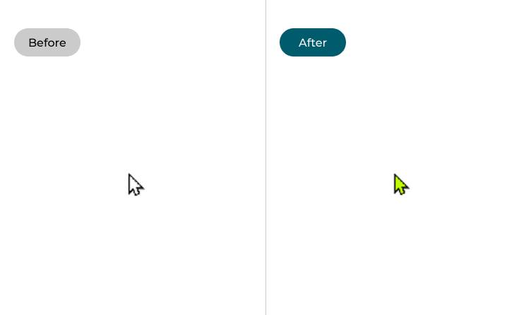Changing the pointer colour, before and after